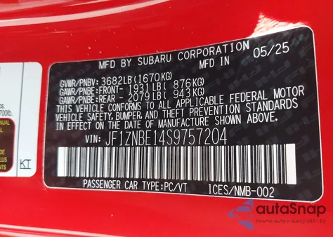 2025 Toyota Gr86 Premium z USA, uszkodzony, nr VIN JF1ZNBE14S9757204